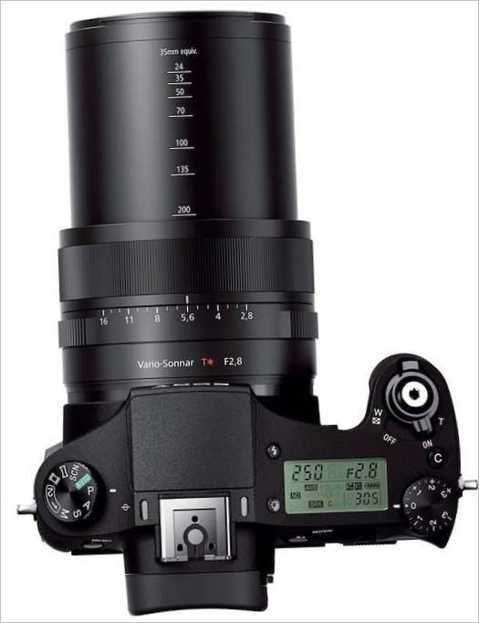 Sony Cyber-Shot DSC-RX10 : Vue de dessus avec l'objectif en position d'extrémité distante